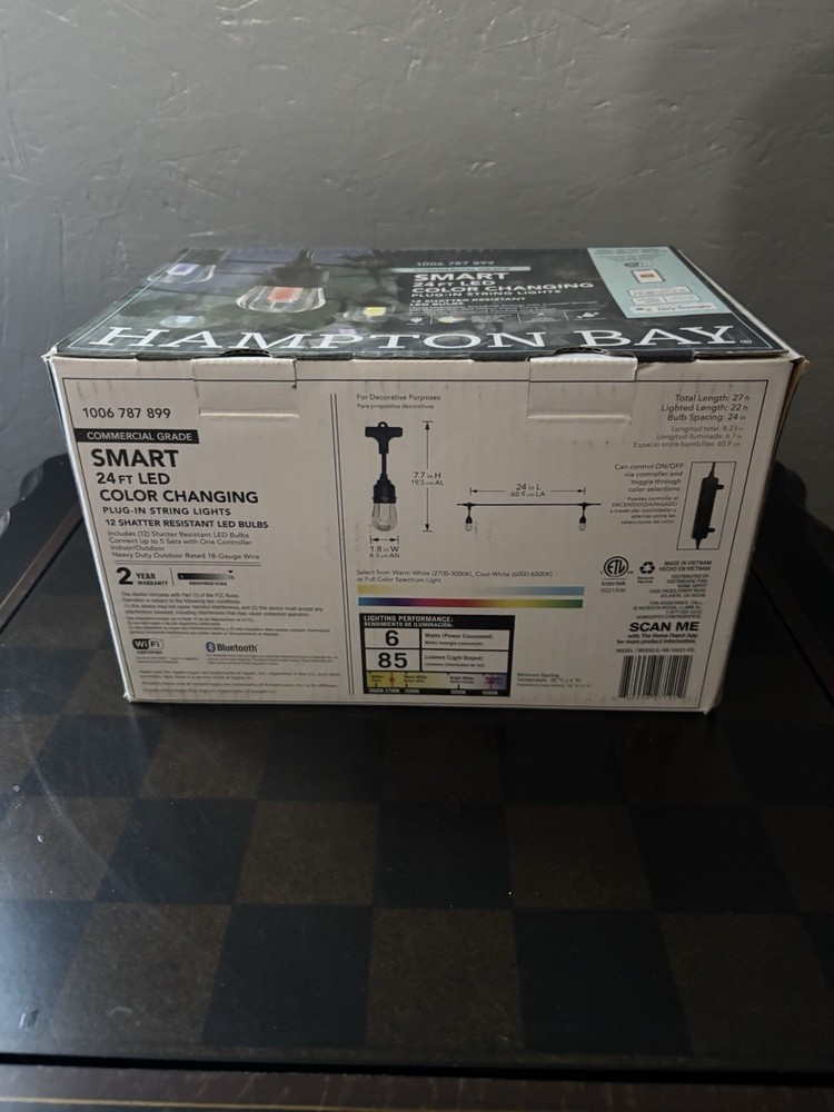 Hampton Bay Smart Color Changing Indoor/Outdoor String Light 24ft NIB