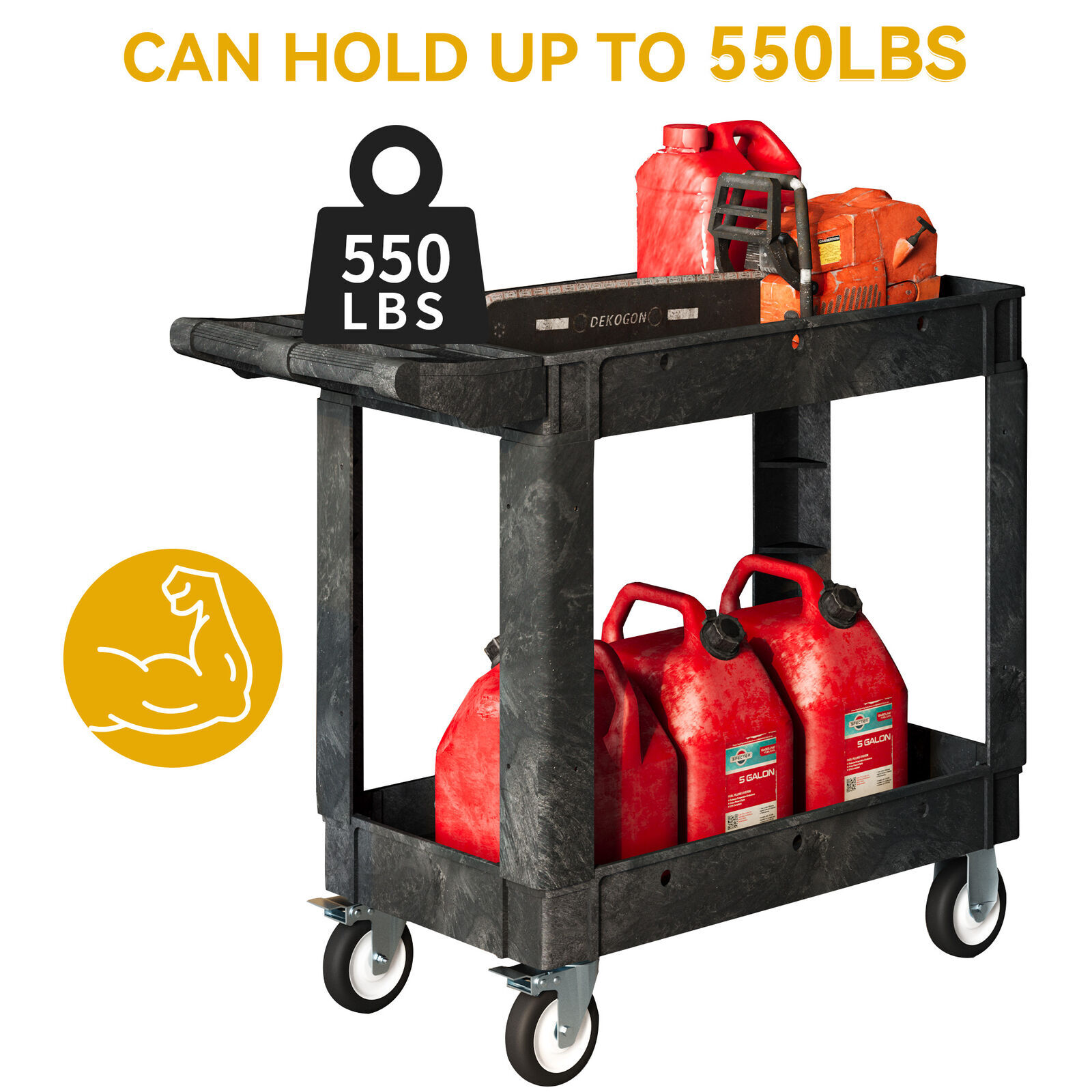 550 lbs Capacity Utility Cart 2 Shelf Rolling Storage Plastic Service Work Carts