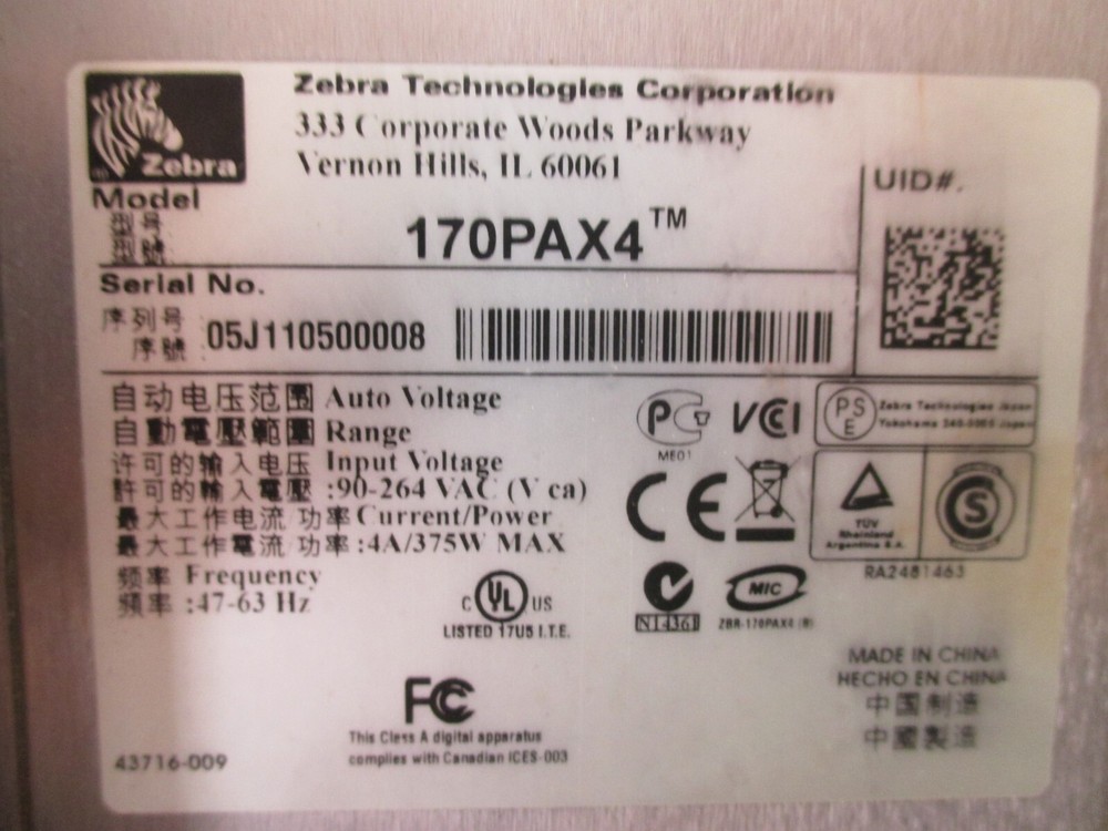 Zebra 170PAX4 Label Printer Print Engine #1