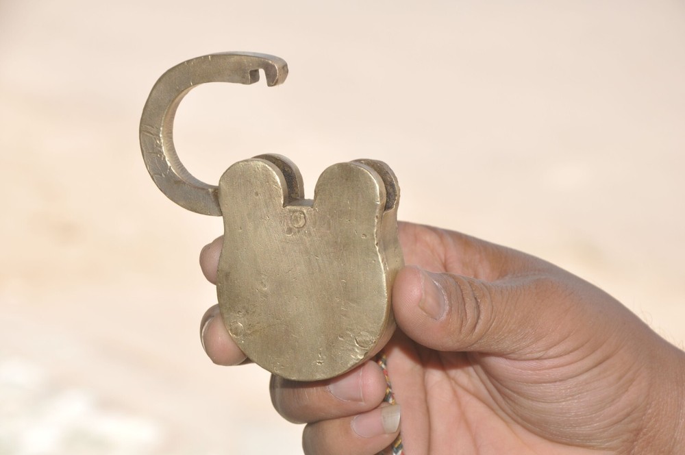 Vintage Hind Azad Brass Unique Shape Solid Fine Handcrafted Padlock