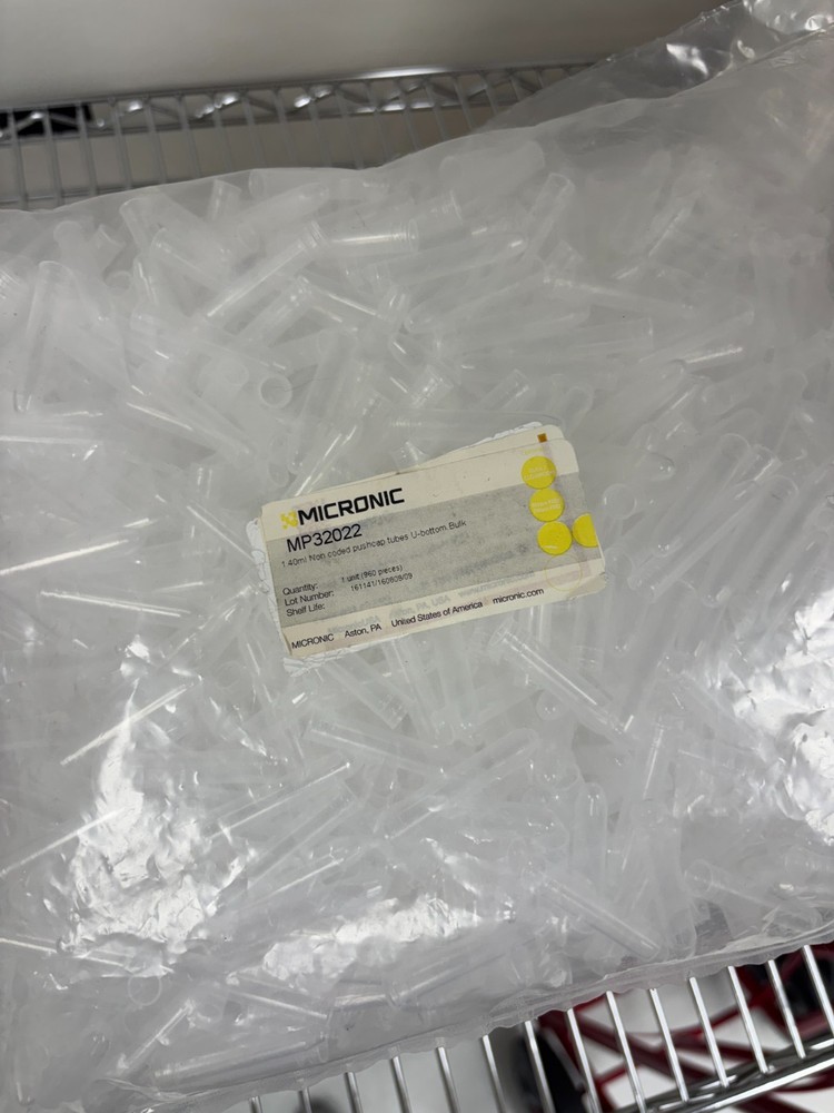 MICRONIC 1.4mL PP U-Bottom Sample Storage Pushcap Test Tubes MP32022 - 6 packs