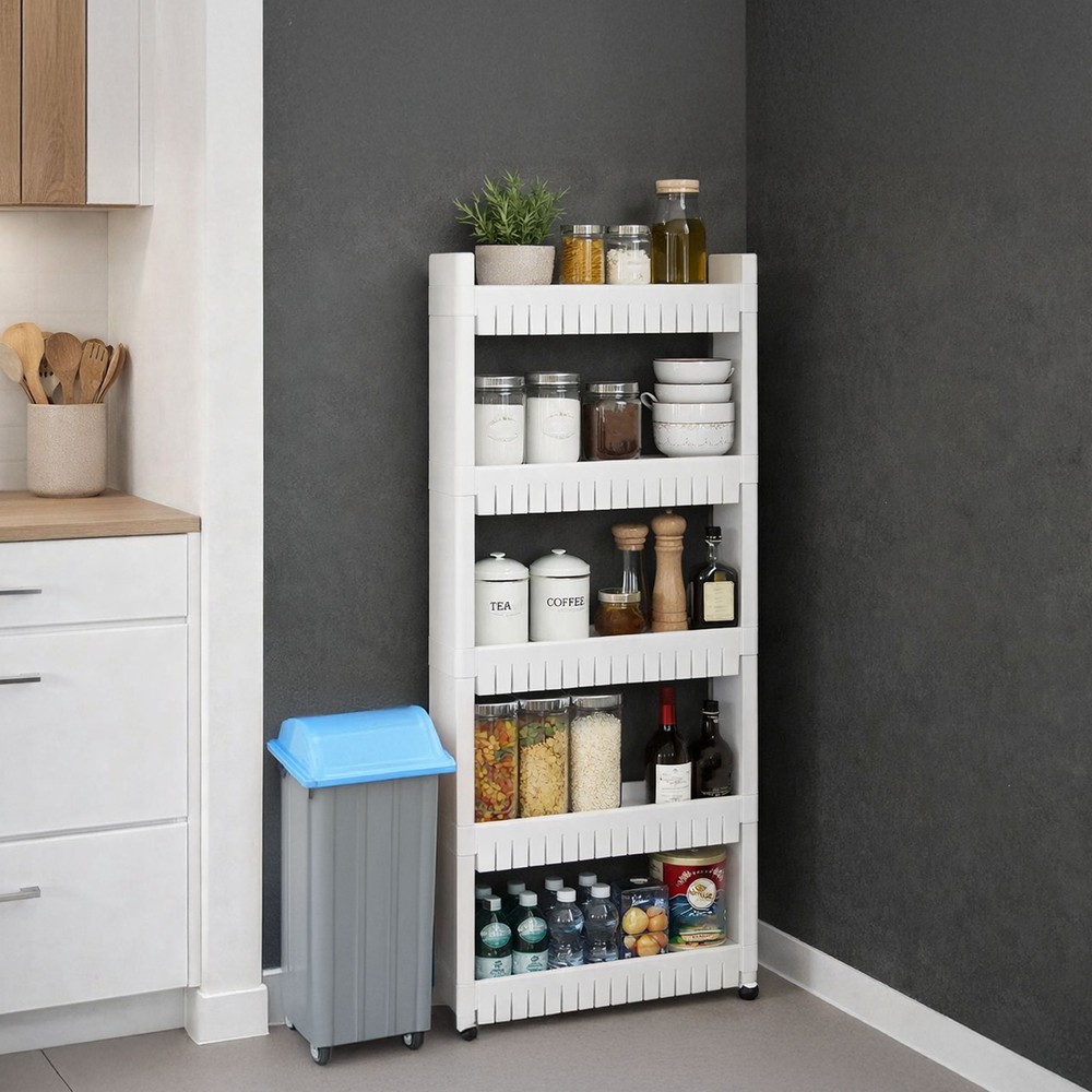 5-Tier Slim Rolling Storage Cart with Wheels (White)