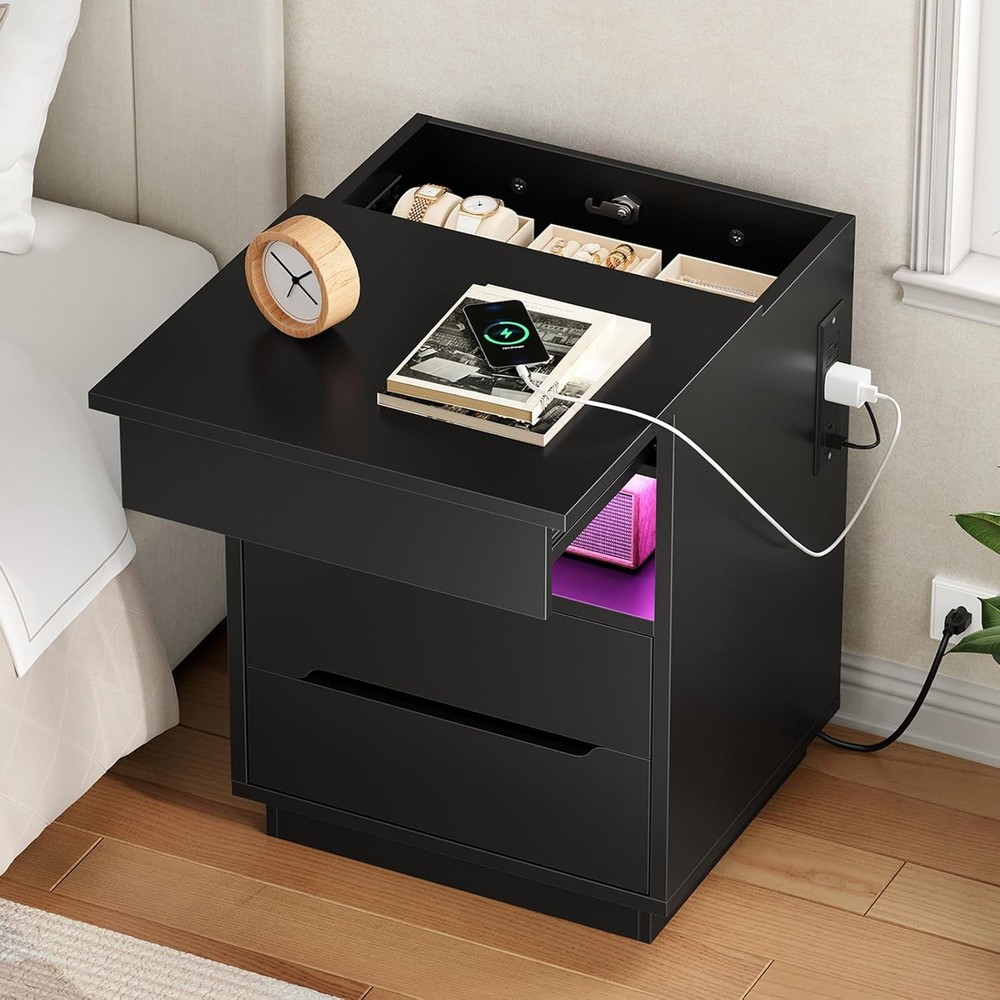 LED Nightstand with USB Charging Station