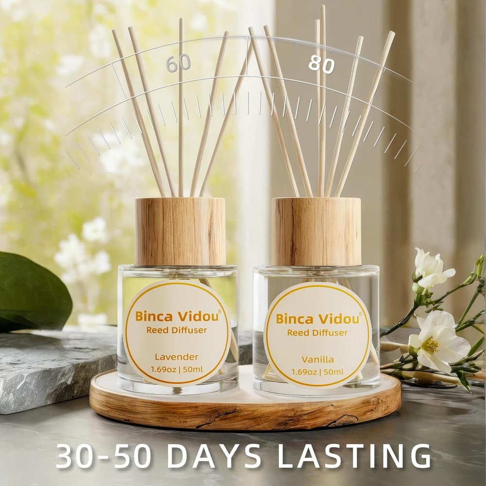 Reed Diffuser Set, Lavender & Vanilla Natural Scent Oil Diffusers with Sticks f