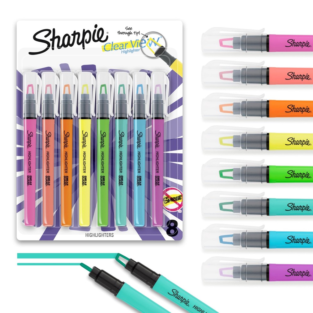 Sharpie Clear View Highlighter Sticks, Chisel 1 Count (Pack of 8), Assorted
