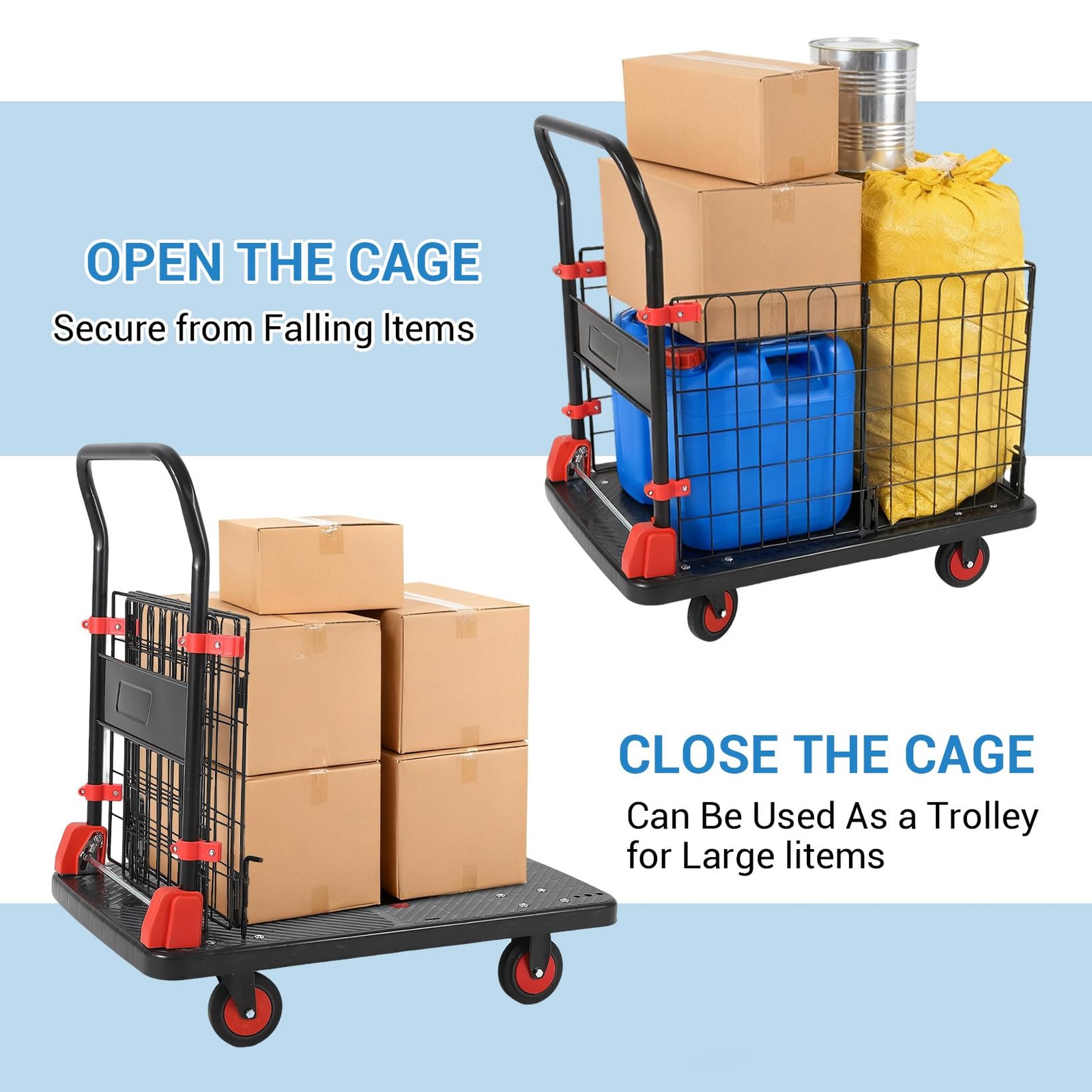1000Lbs Platform Truck Cart with Cage 2in1 Heavy Duty Push Cart Dolly Foldable