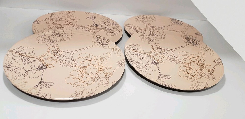 SET/4 INDEPENDENT STUDIES™ Melamine Tan Oval SCRIBBLE TREES PLATES Modern Design