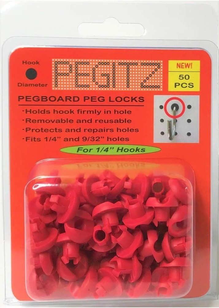 Pegboard Peg Locks 50-Pack - 1/4 Inch Red Grommets for Reliable Hook Security