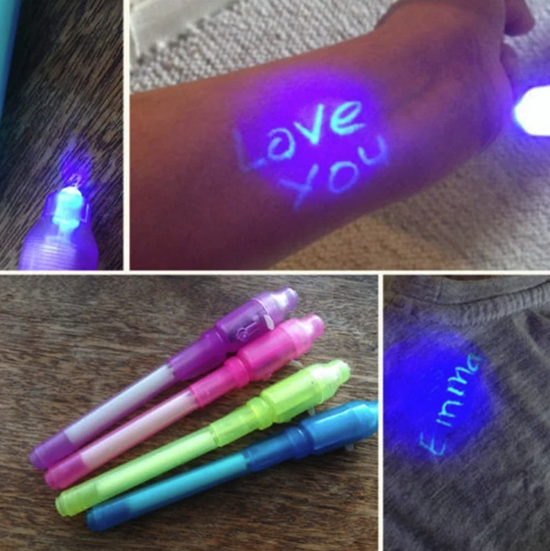 4pcs 2-in-1 Luminous Magic UV Light Pen – Invisible Ink Drawing Toy for Kids