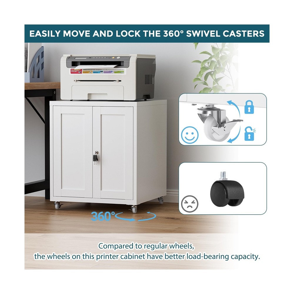 Large Printer Stand with Storage and Lock, 3D Heavy-Duty Printer Cabinet, Pri...