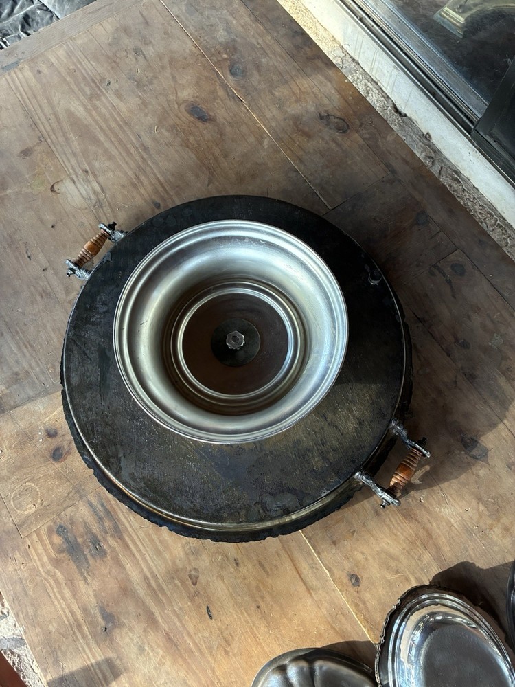 Large Birmingham Silver Plate Lazy Susan Hot Food Server - 23"