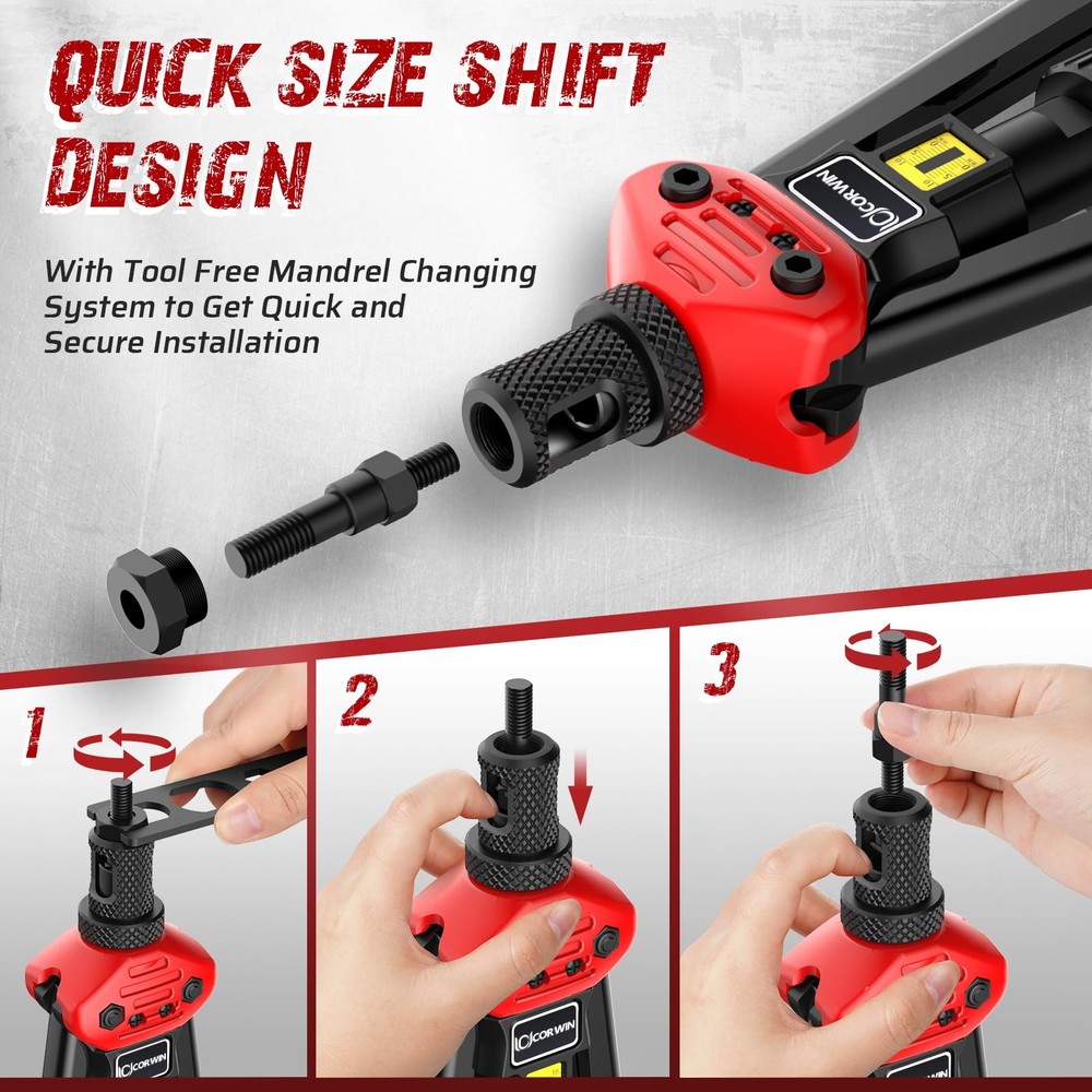 Stroke Setting Rivet Nut Gun 15 Standard, 15 Normal Mandrel tool set
