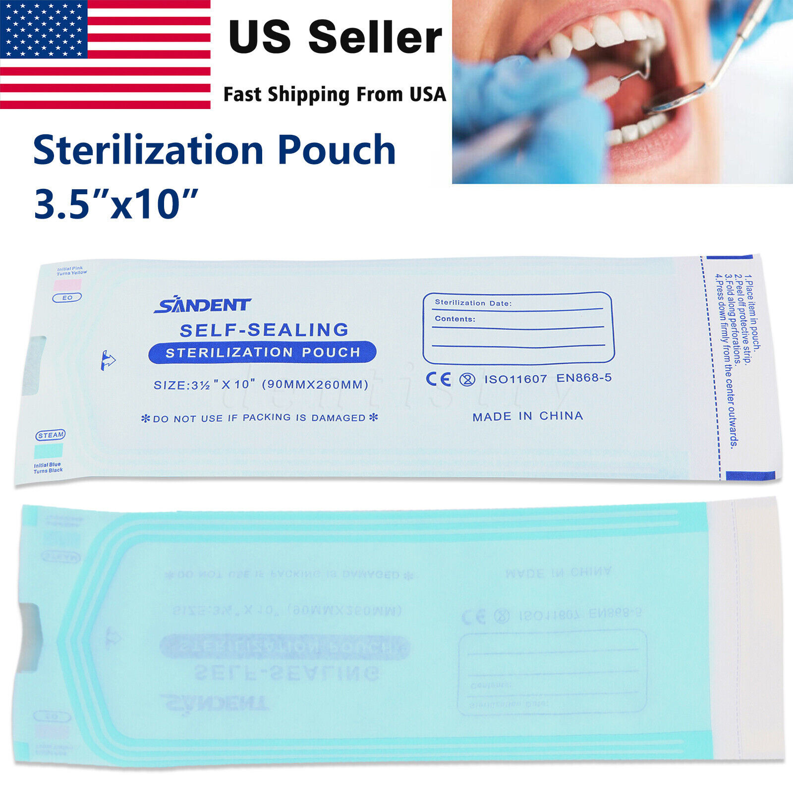 Self Seal Sterilization Pouches, Sterilizer Bags for Dental, Tattoo, Nail 3.5x10