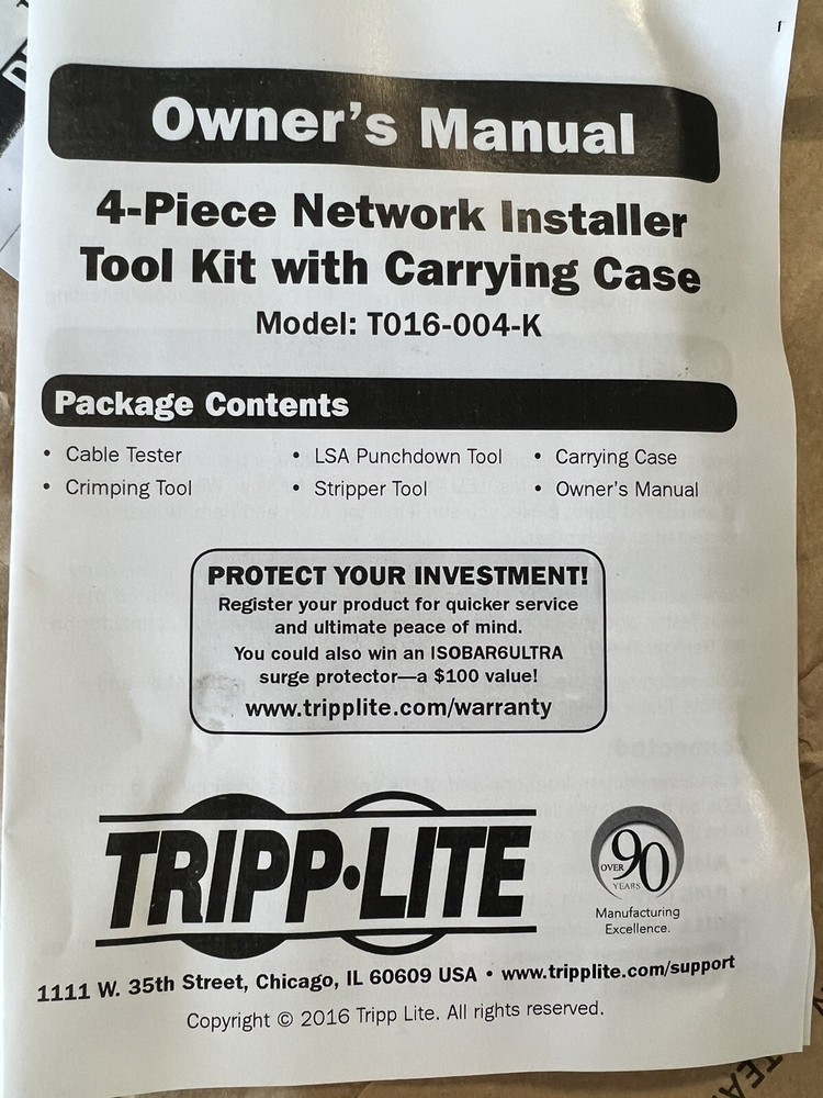 Tripp Lite 4-Piece Network Installer Tool Kit, Cable Tester, Crimper, LSA