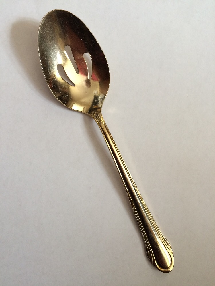 Hampton Stainless Gold Electroplate Round Tip HSV149 PIERCED SERVING SPOON   8+"