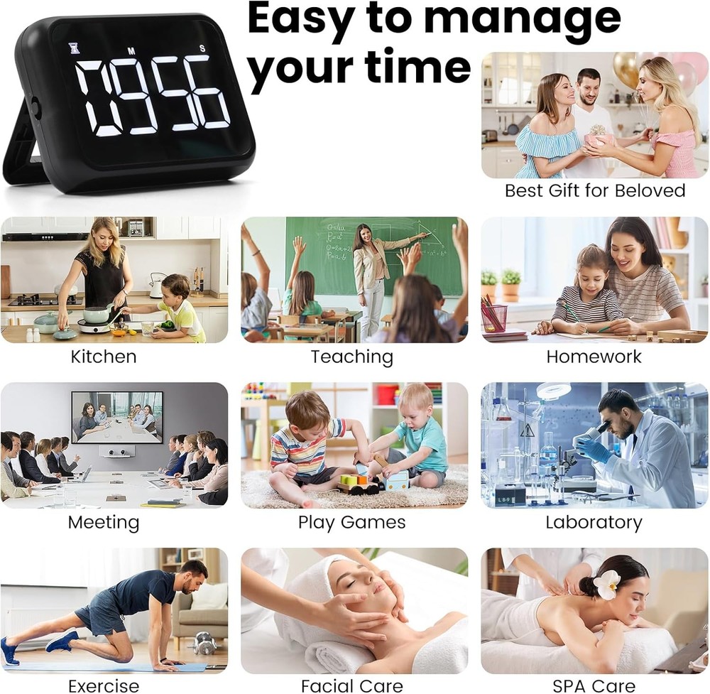 USB Rechargeable Kitchen Timer with Large LCD & Loud Alarm