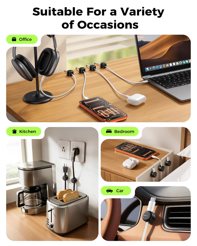 9-Pack Rotatable Magnetic Cable Clips for Efficient Cord Organization