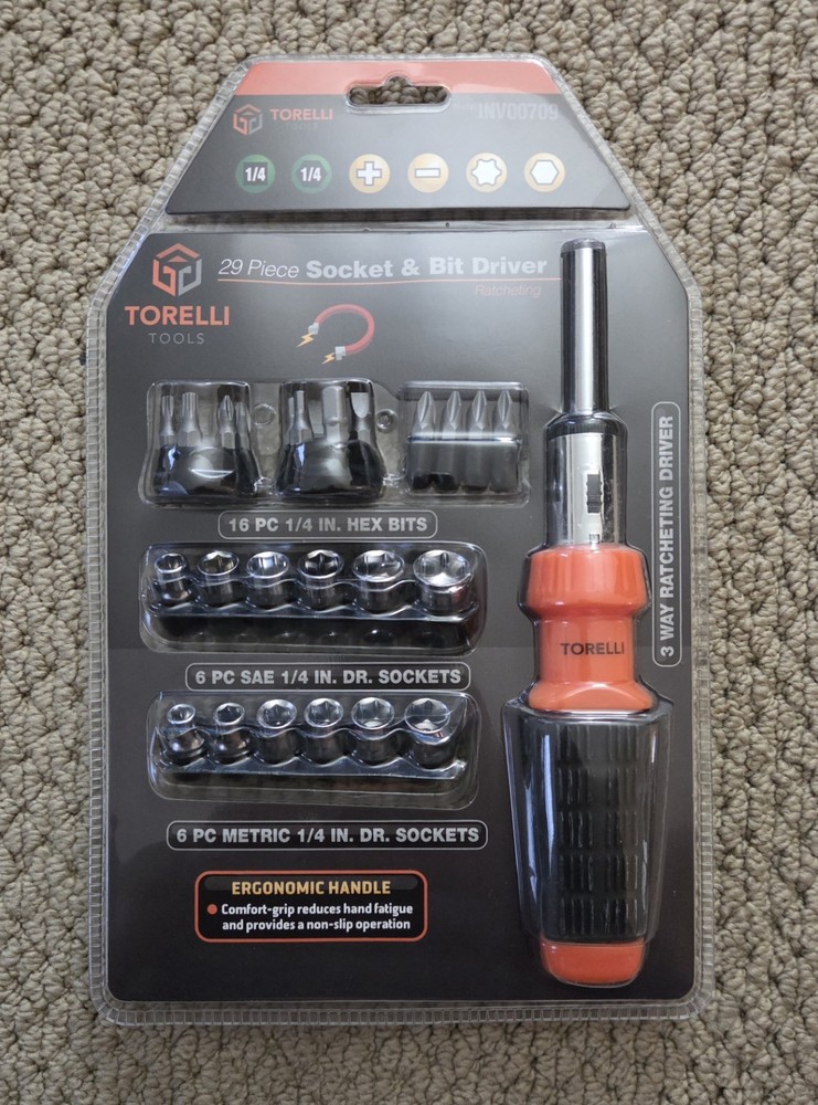 Torelli Tools Lot Sealed - Cordless Drill, Tool Bag, 67 Bit Set, & Socket Set