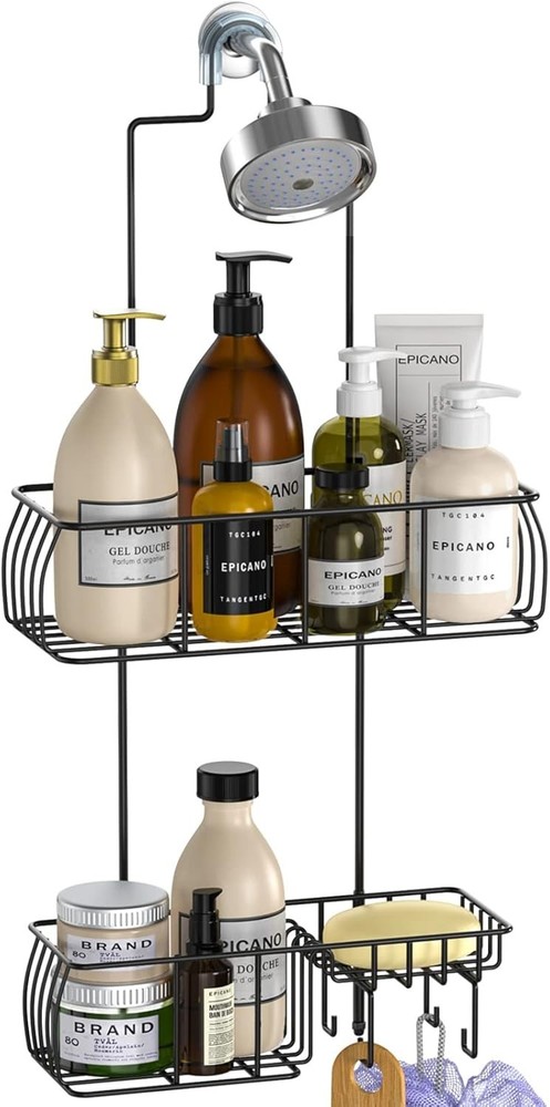 Matte Black Overhead Shower Caddy - Rustproof, Easy Install, 40LB Capacity