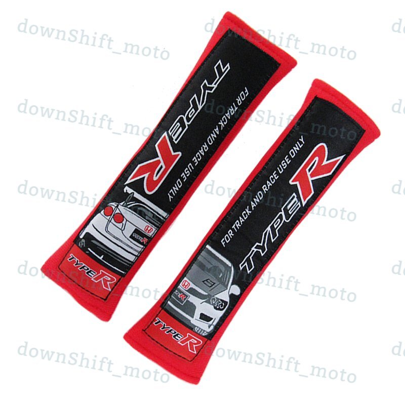 X2 Red JDM TYPE R Style Embroidery Seat Belt Cover Shoulder Pads Cushions New