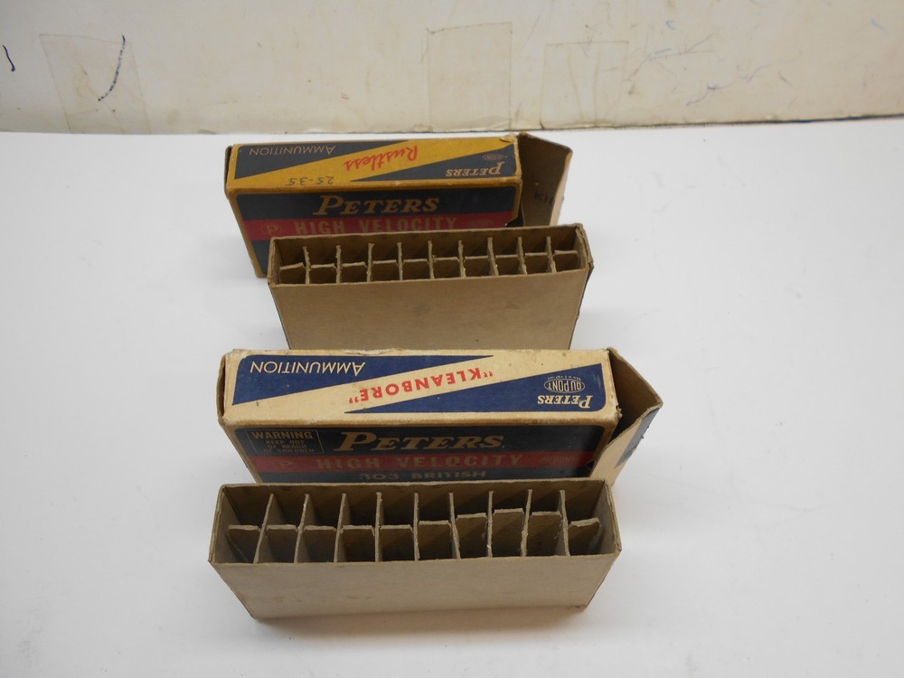 2 vintage peters empty rifle shell boxes 303 btit + 25/35 shell boxes
