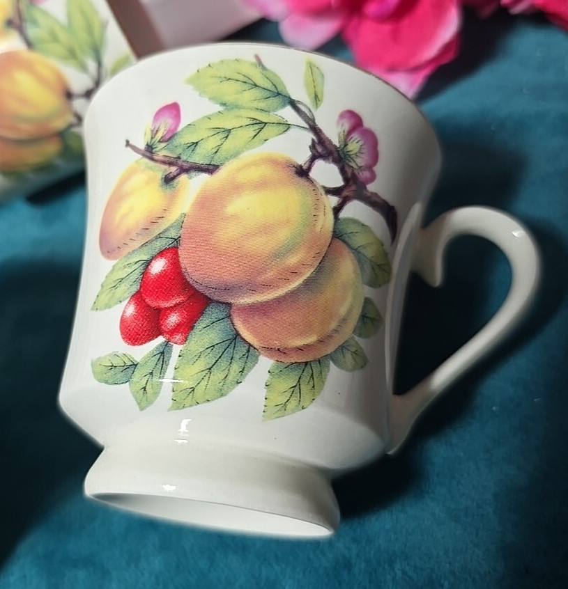 Vintage Fruit Pattern Formalities by Baum Bros. Tea Coffee Cup Cherries Leaves