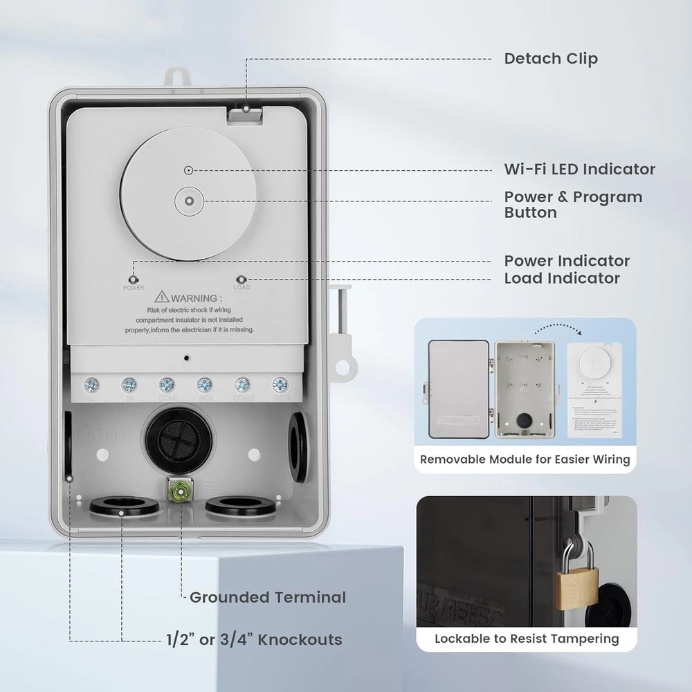 Smart WiFi Pool Timer Switch, 40 AMP – Rainproof Control for 120-277 VAC