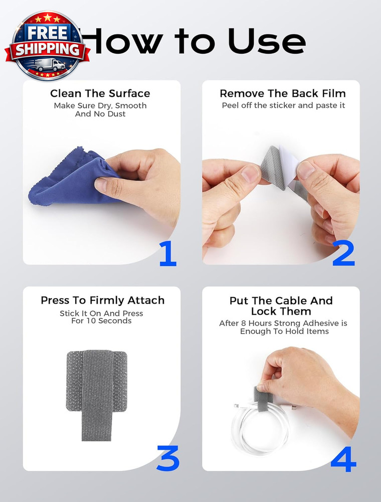 100Pcs Adjustable Hook and Loop Cable Ties for Easy Wire Management