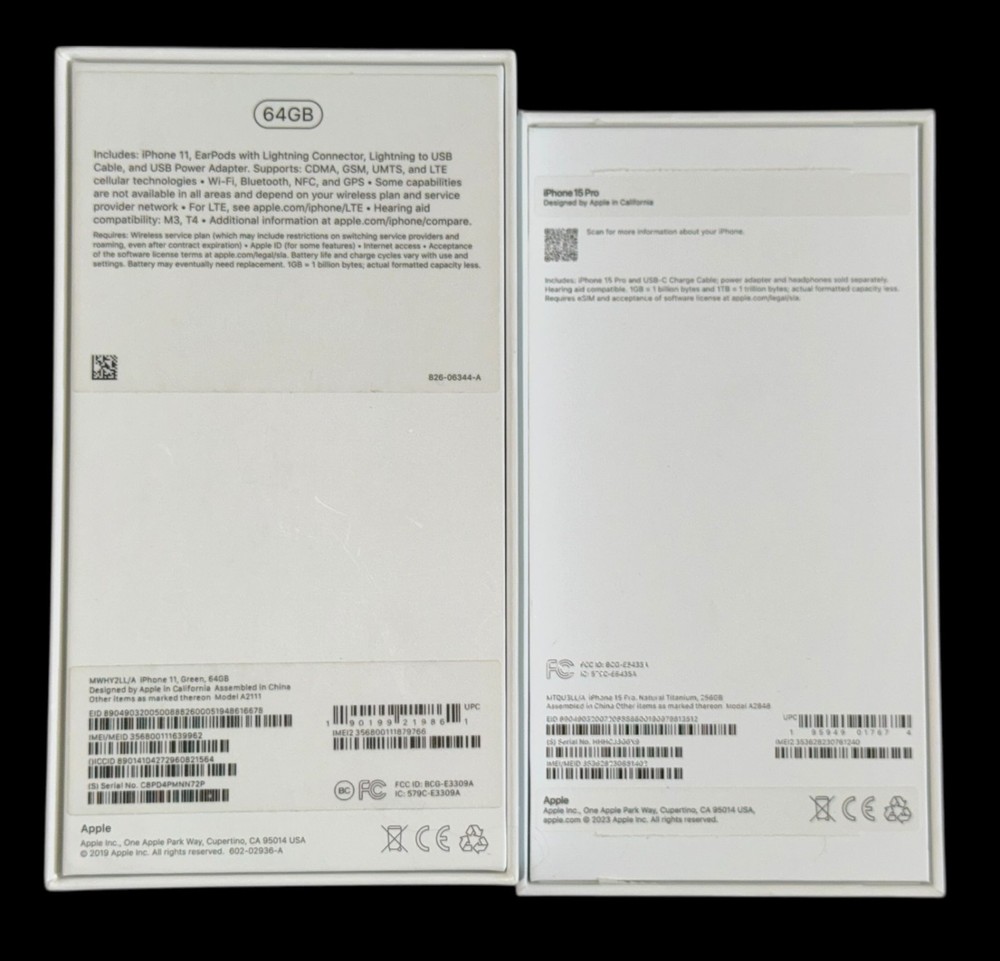 10 Apple Original iPhone Empty Boxes Gens 5 thru 15pro + 1 hdphon + 2 USB Blocks