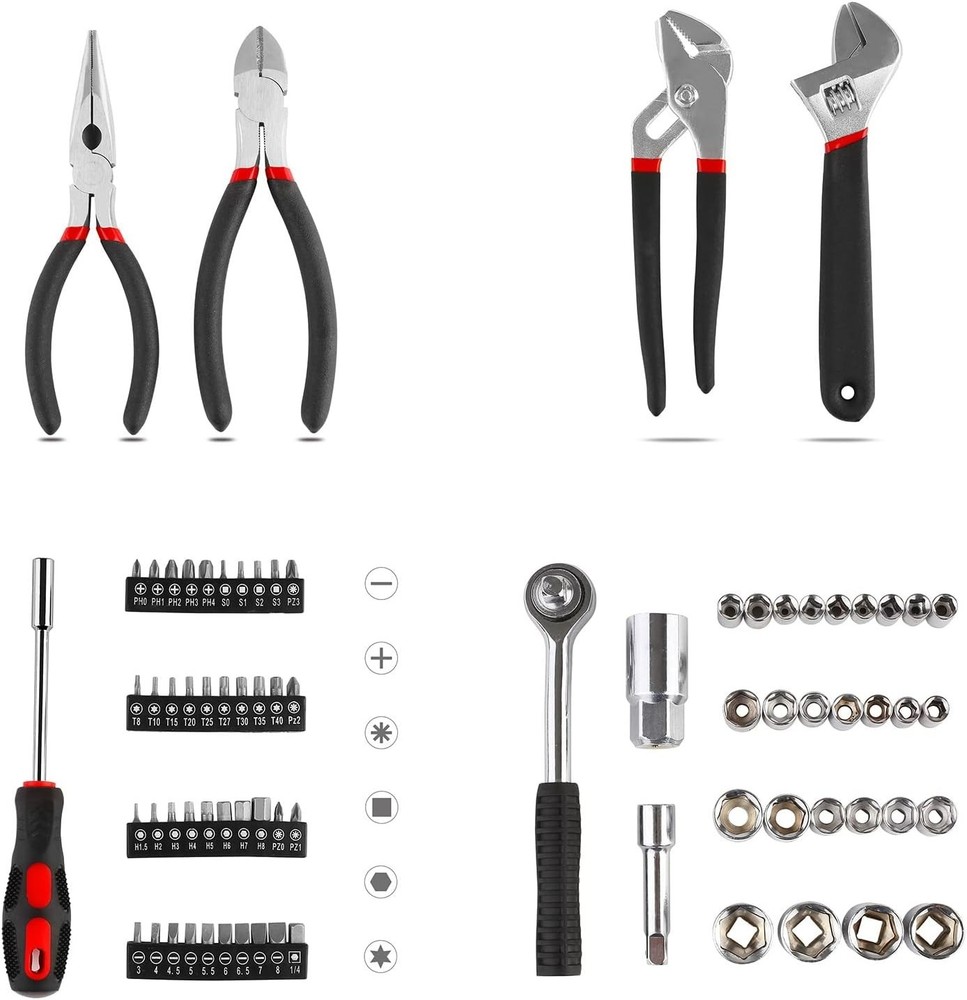 95 Piece Tool Set, Tool Kit, Mechanics Tool Set, Portable Toolbox with Adjust...