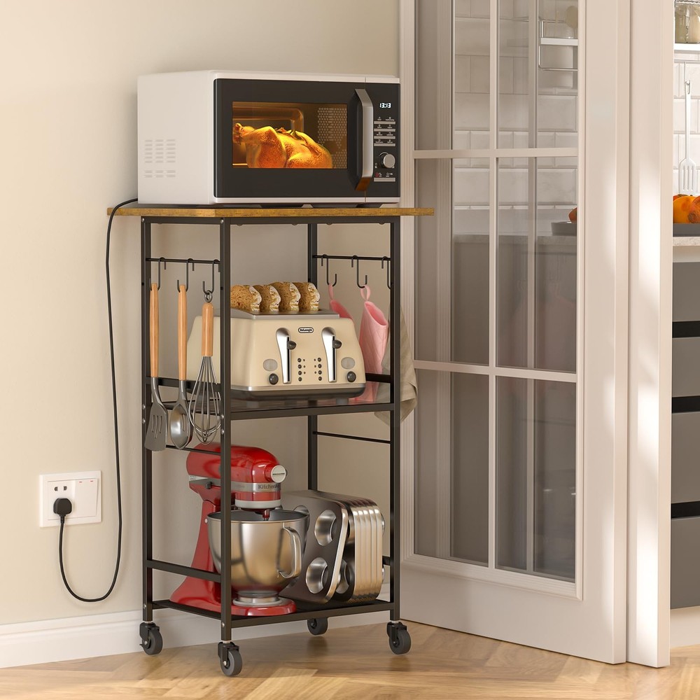 Rolling Kitchen Microwave Cart, 3 Tier Microwave Table Stand with Adjustable ...