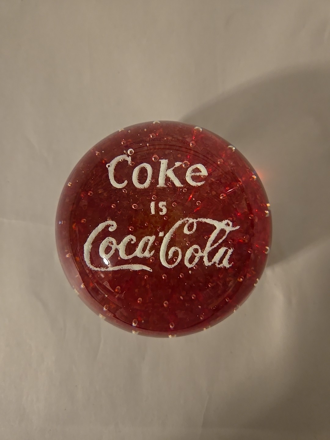 VINTAGE Red COKE IS COCA-COLA PAPERWEIGHT Clear Red With White Lettering