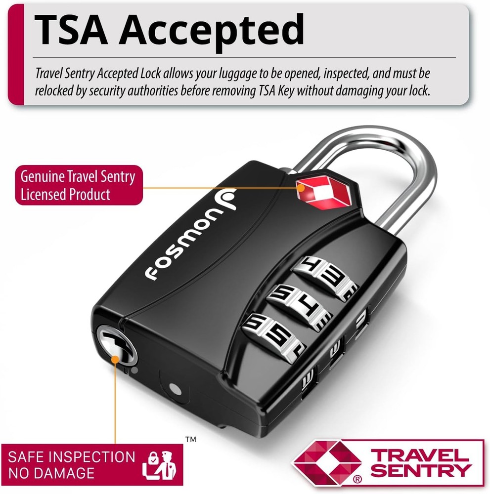 Fosmon TSA Approved Locks for Luggage. Suitcase Locks with Open Alert Indicator,