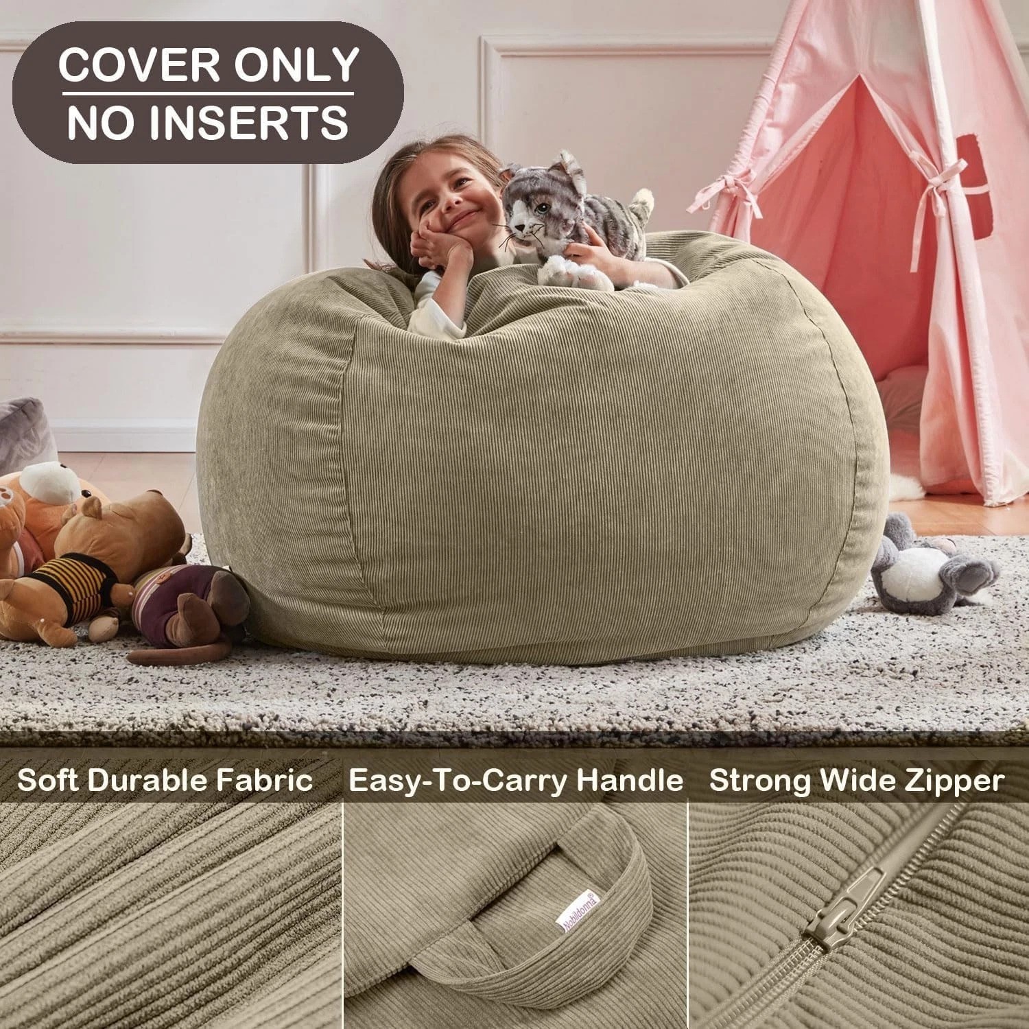 Adjustable Bean Bag Chair Cover 35" - Corduroy for Gaming & Relaxation