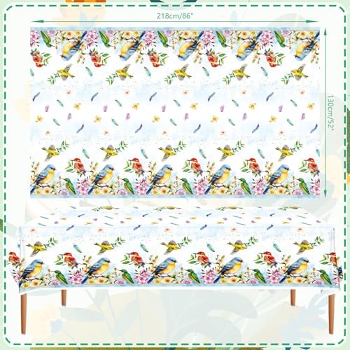 4 Pack Bird Tablecloths Rectangular Table Cover, for Bird Theme Baby Shower