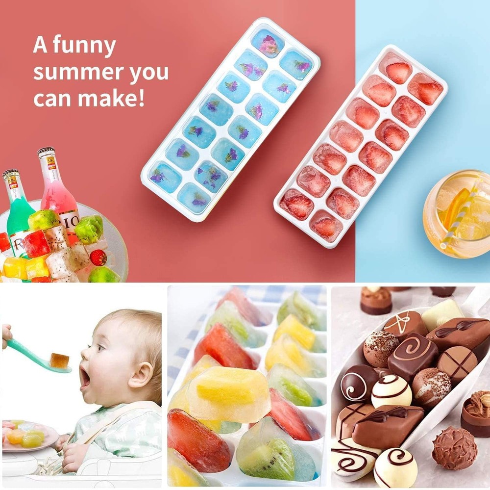 Ice Cube Tray, 4 Pack Silicone Ice Tray, 14 Ice Cube Molds with Lids, Stackable