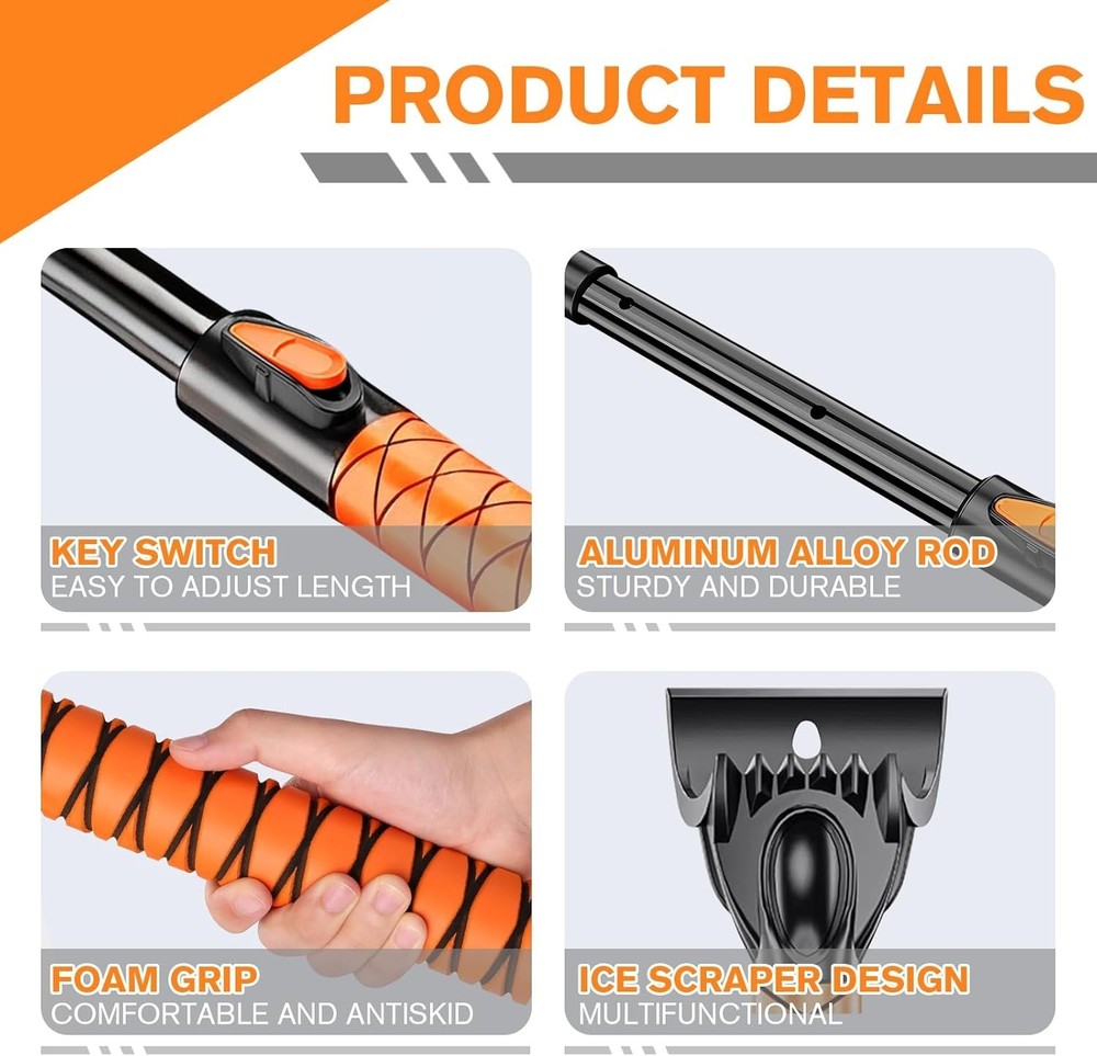 All-in-One 39” Extendable Ice Scraper with Brush & Integrated Chipper, Durable