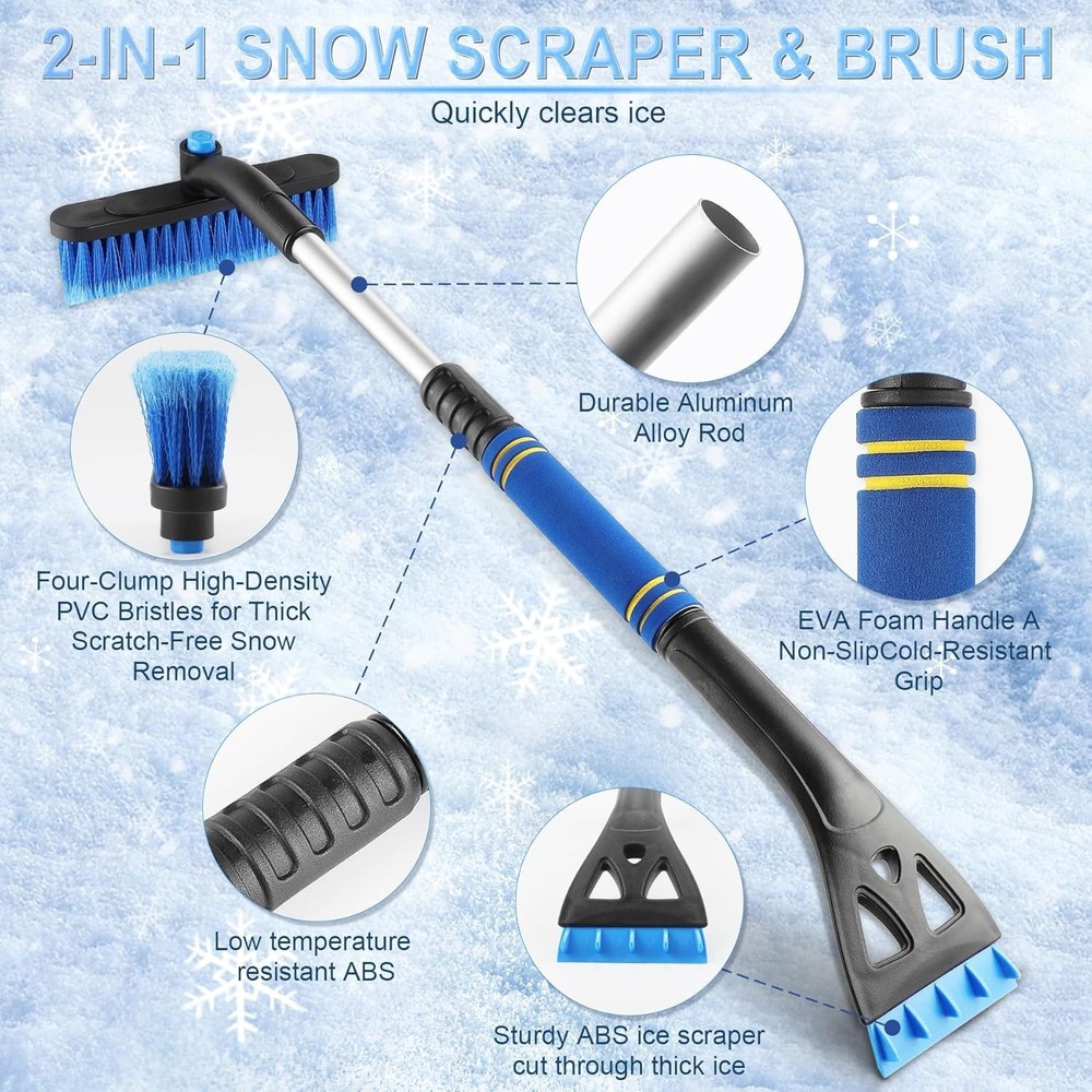 Extendable 32" Snow Brush & Ice Scraper for Car Windshields
