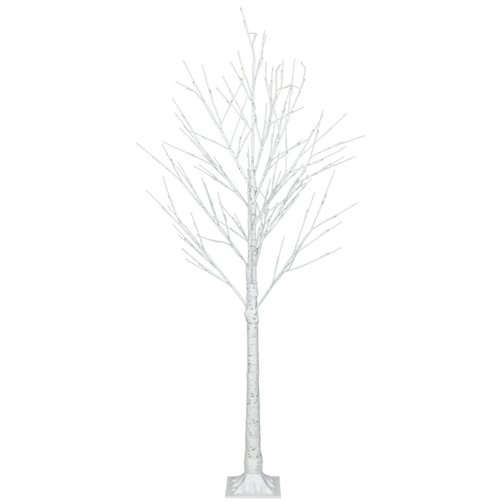US 4ft Prelit White Snowflake Artificial Birch Christmas Tree w/48LED Lignt&Base