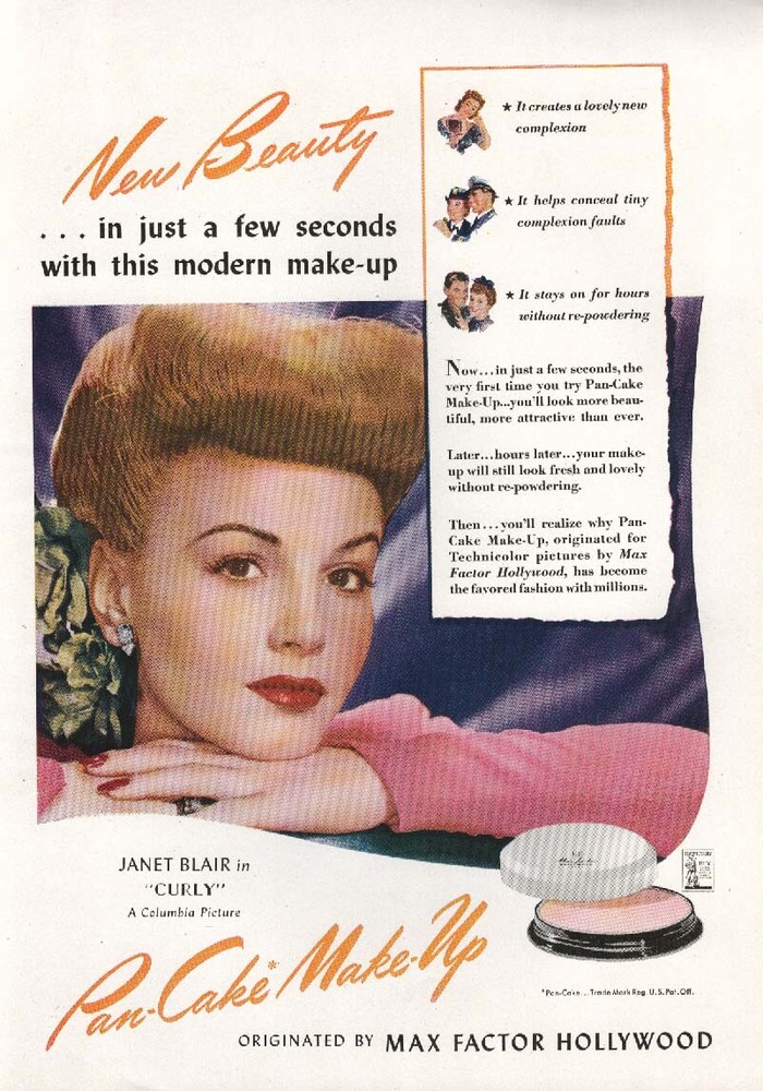 Janet Blair for Max Factor Hollywood makeup ad 1944
