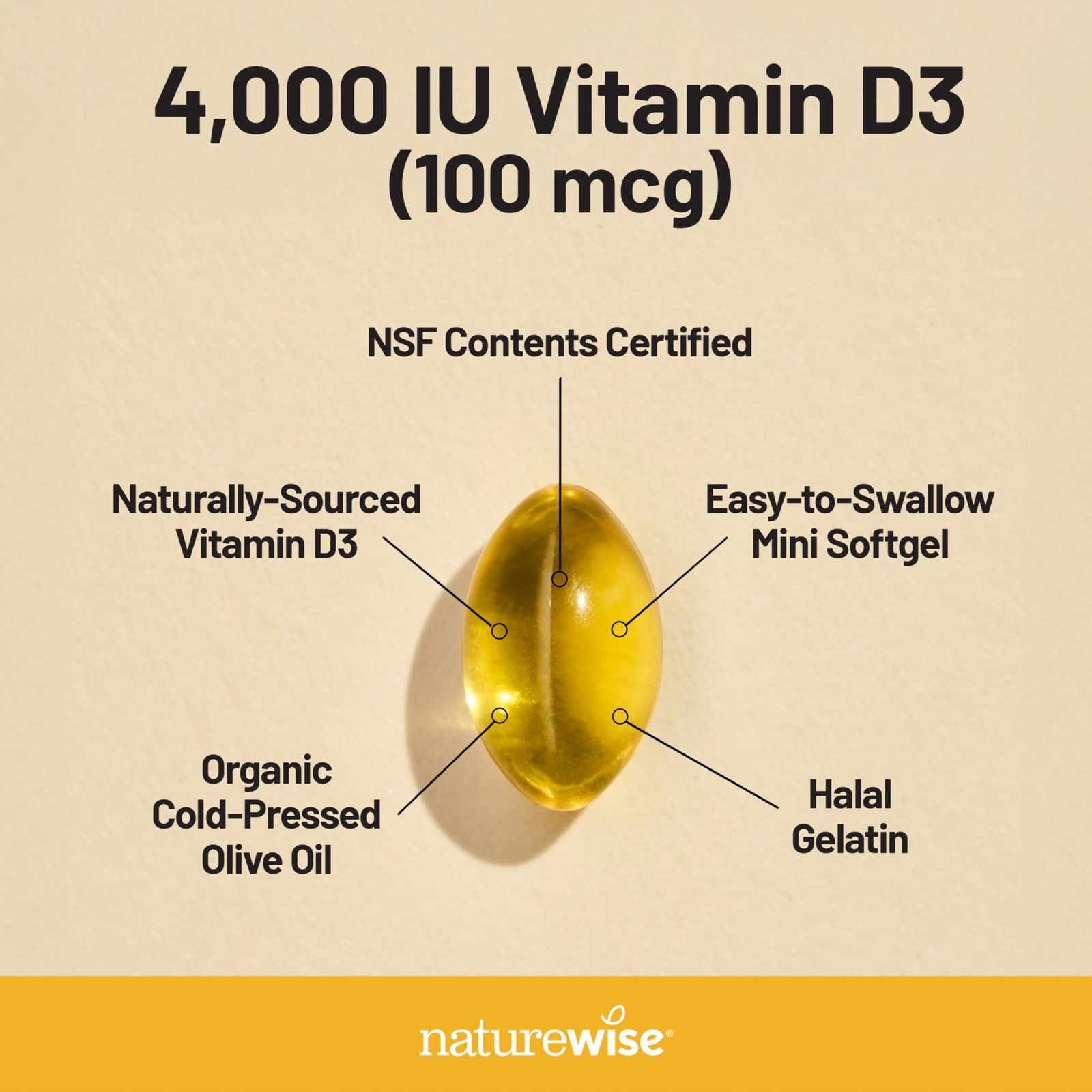 NatureWise Vitamin D3 4000iu (100 mcg) 1-Year 360 Count (Pack of 1), Yellow