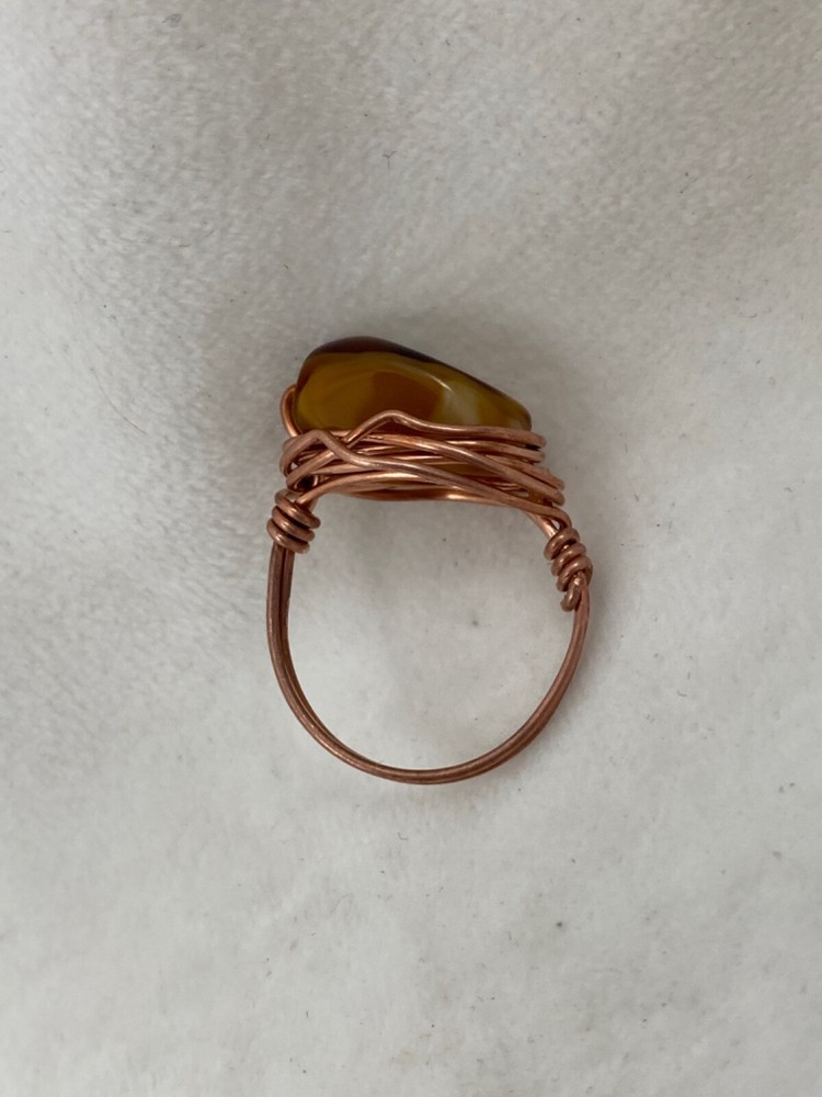 Handmade ~ Copper Wire Wrap ~ Glass Bead Ring Size 7 3/4. #207