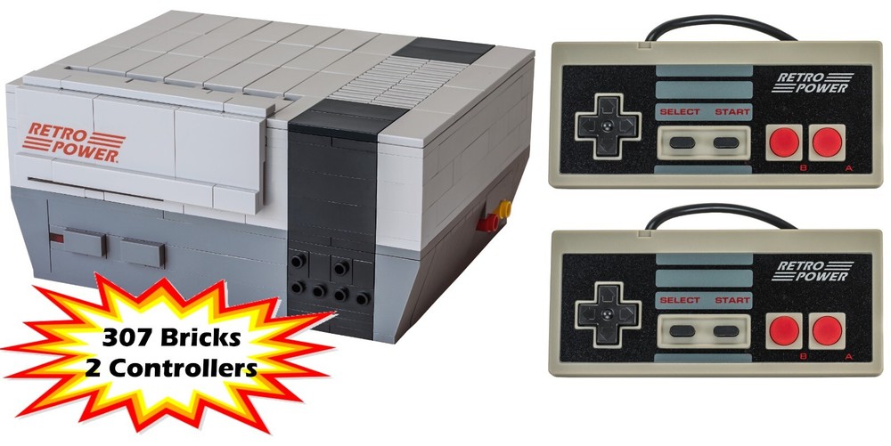 NES Lego-Compatible Raspberry Pi Case (307 Bricks) + 2 Controllers