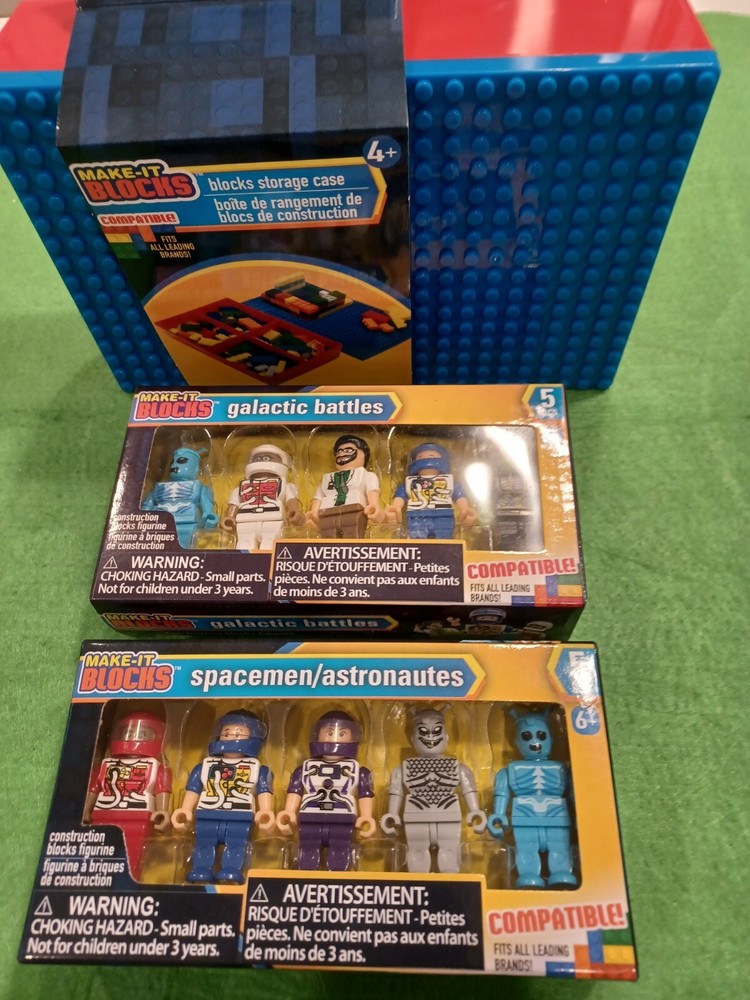 Make It Blocks Galactic Battles,Spacemen Astro Mini Figures + empty Storage Case