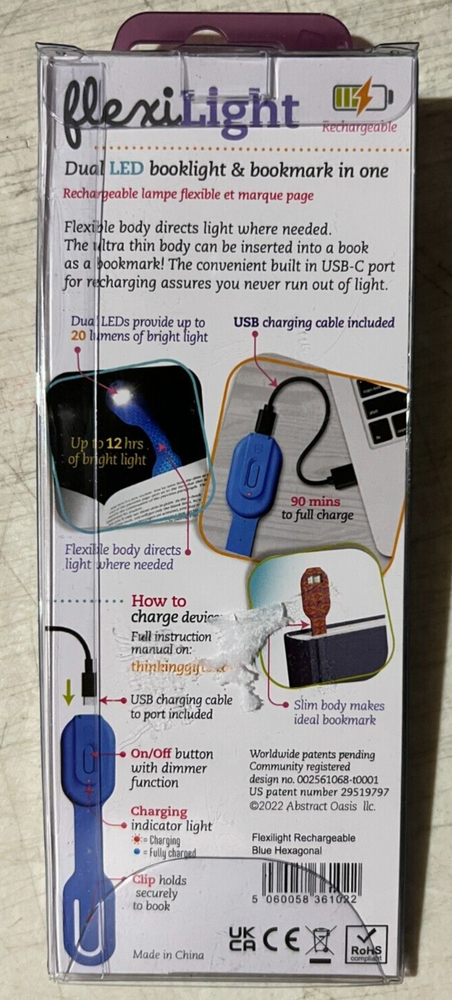 Flexilight Rechargeable Blue Hexagonal Booklight - Thinking Gifts