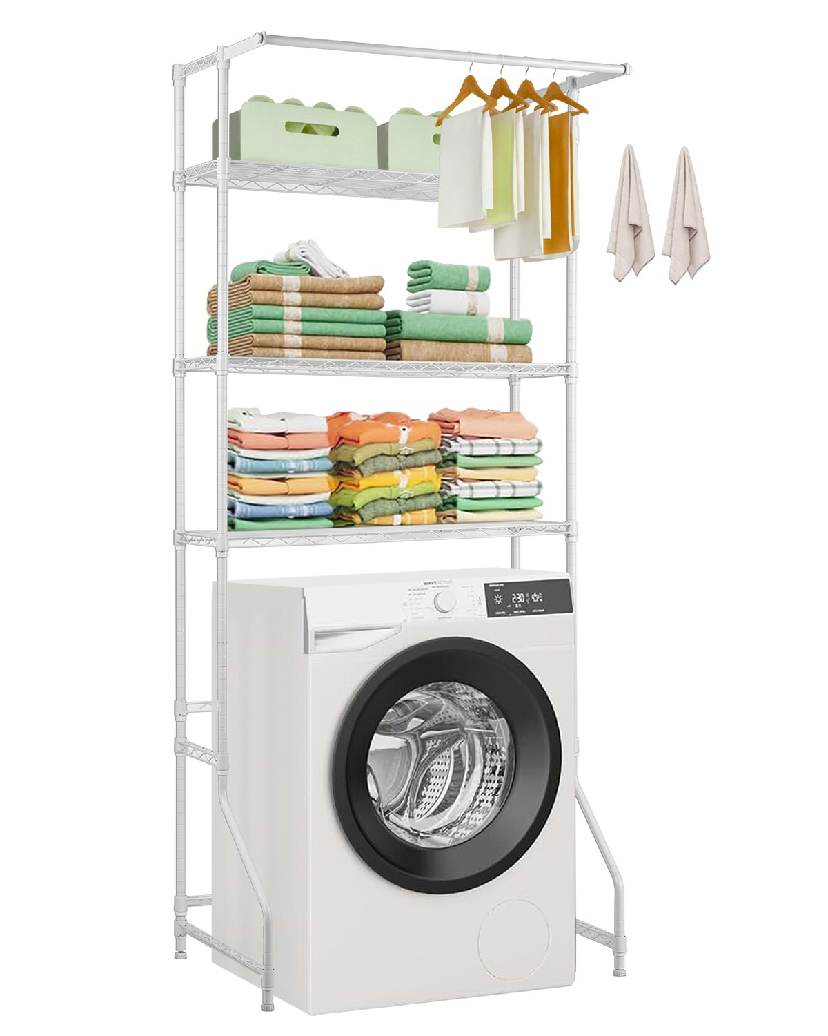 Over Washer and Dryer Storage Shelf Single Row 3 Tiers Washer Rack White
