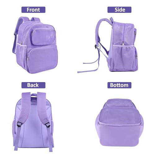 Large Mesh Backpack, Semi-transparent College Backpack, See Through Purple