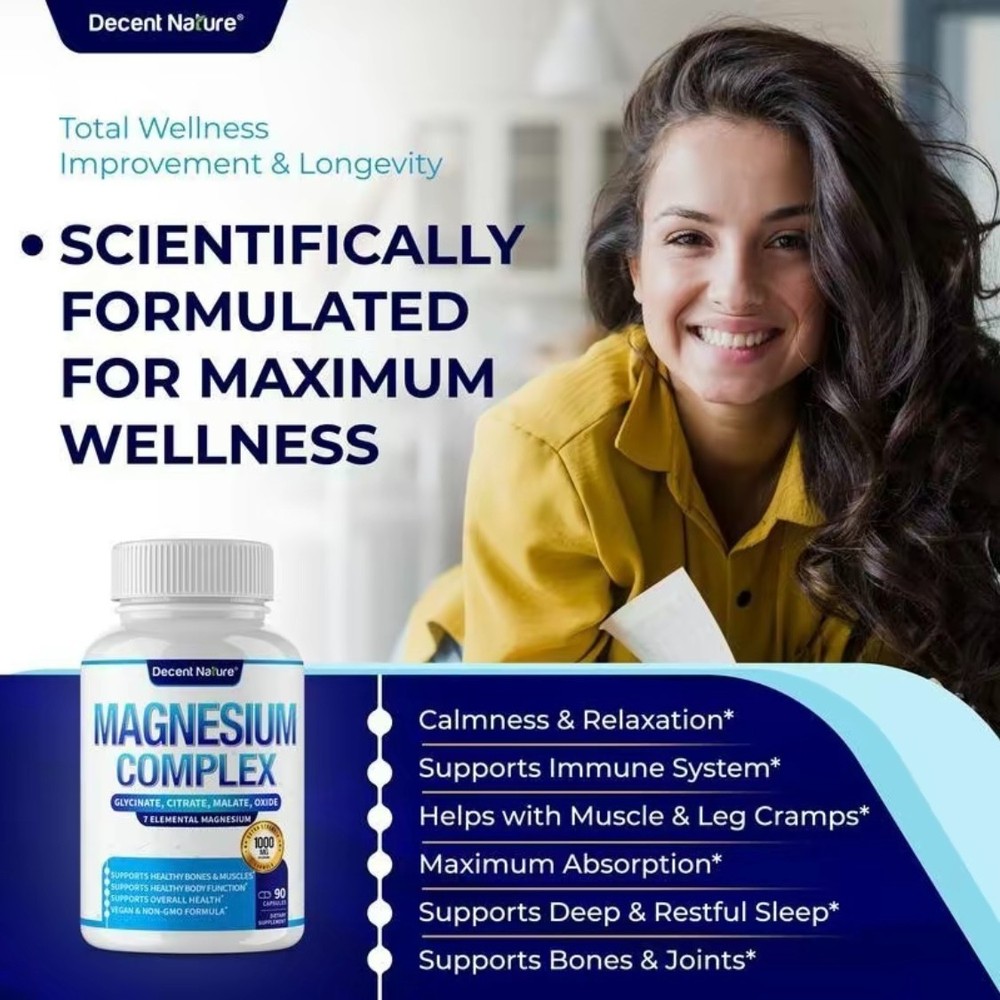 Decent Nature Magnesium Complex1000mg-7Elemental Magnesium Capsules