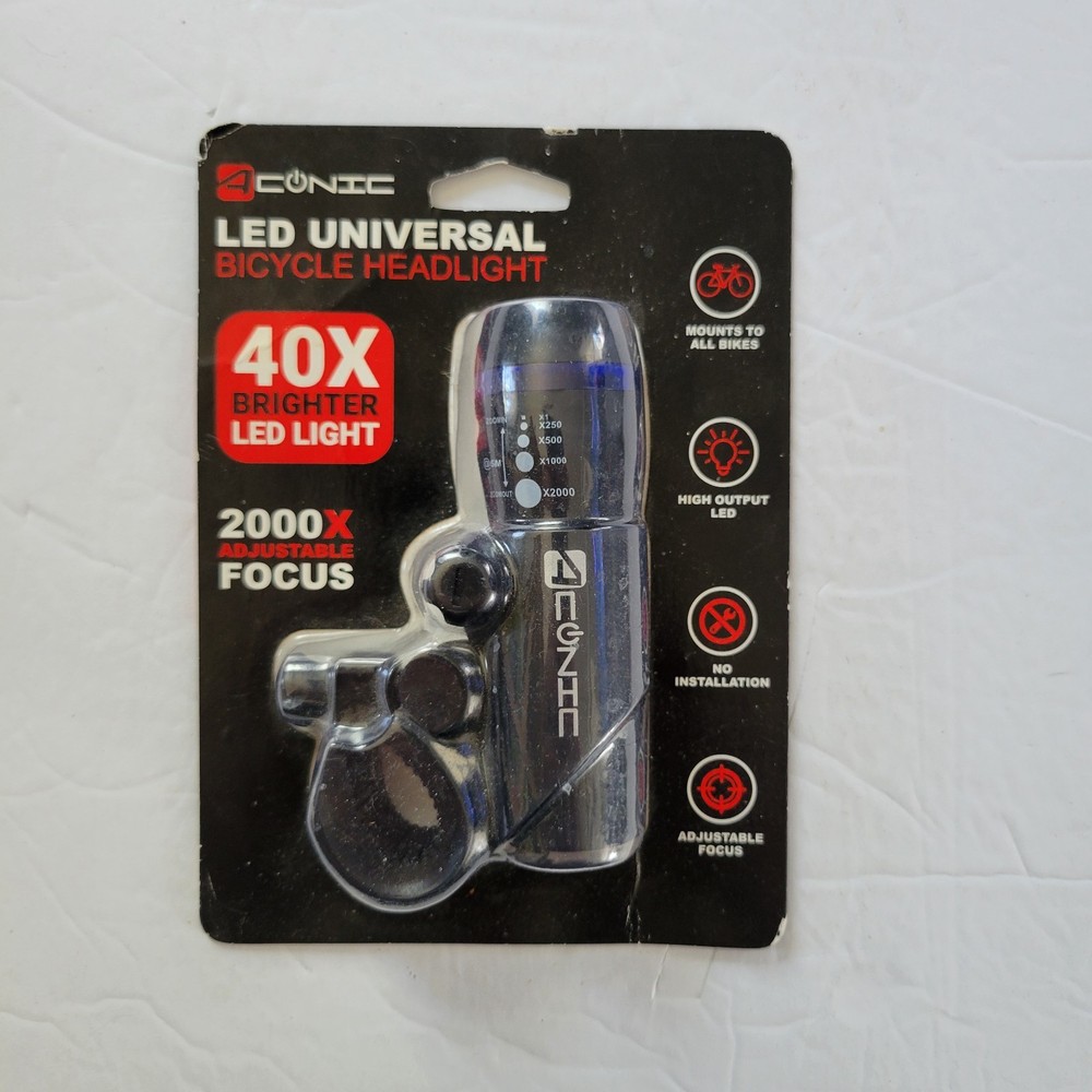 ACONIC LED Universal Bicycle Headlight 40X Brighter 2000X Adjustable focus Black