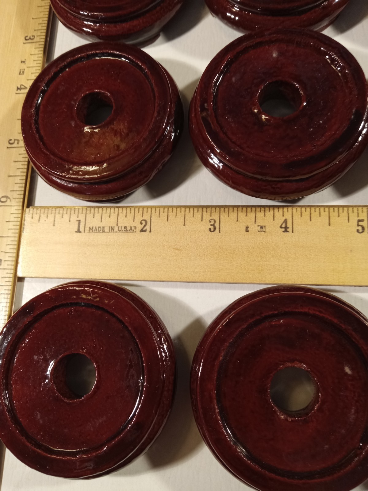LOT of 12 Asian Carved Wood Display Stand 2.5in Diameter Footed Red Lacquer